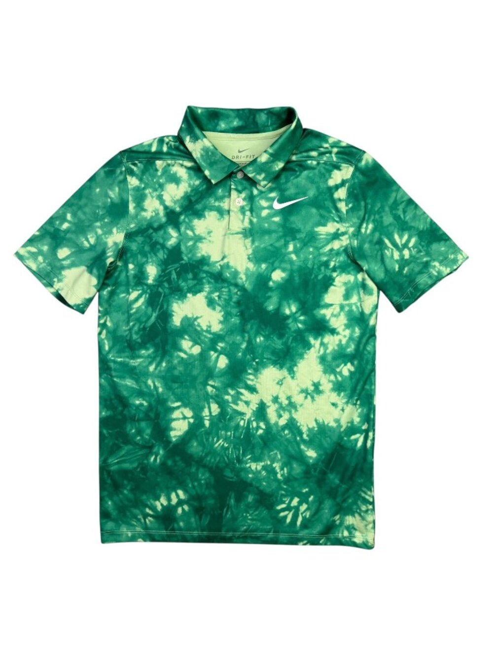 Nike Dri Fit Polo Golf Shirt Boys Large L Green Tie Dye Short Sleeve CK0990